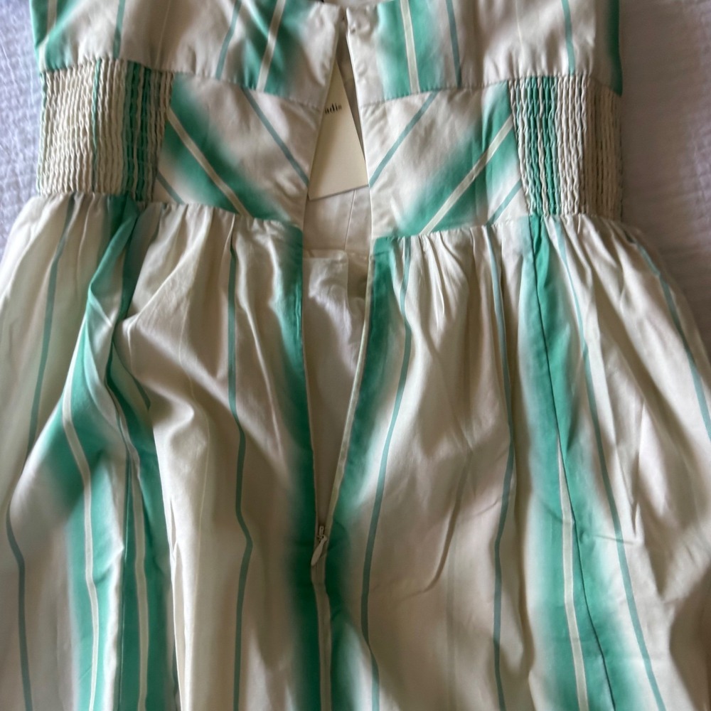 Du Paradis Striped Smocked Maxi Dress  Euro Summer Cottagecore Milkmaid Boho L - Picture 9 of 14